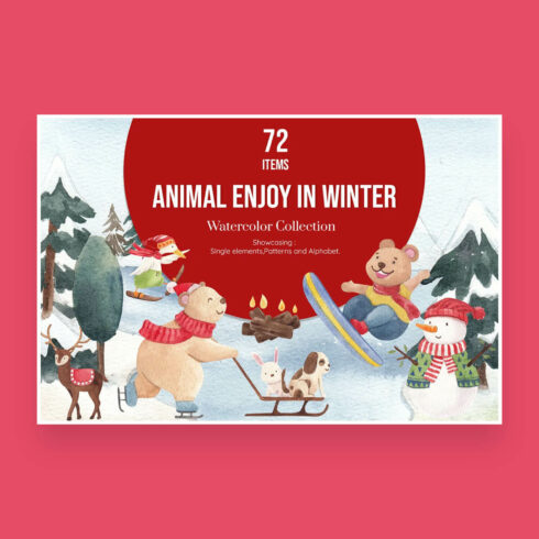 72 Items Animal Enjoy in Winter Watercolor Collection.
