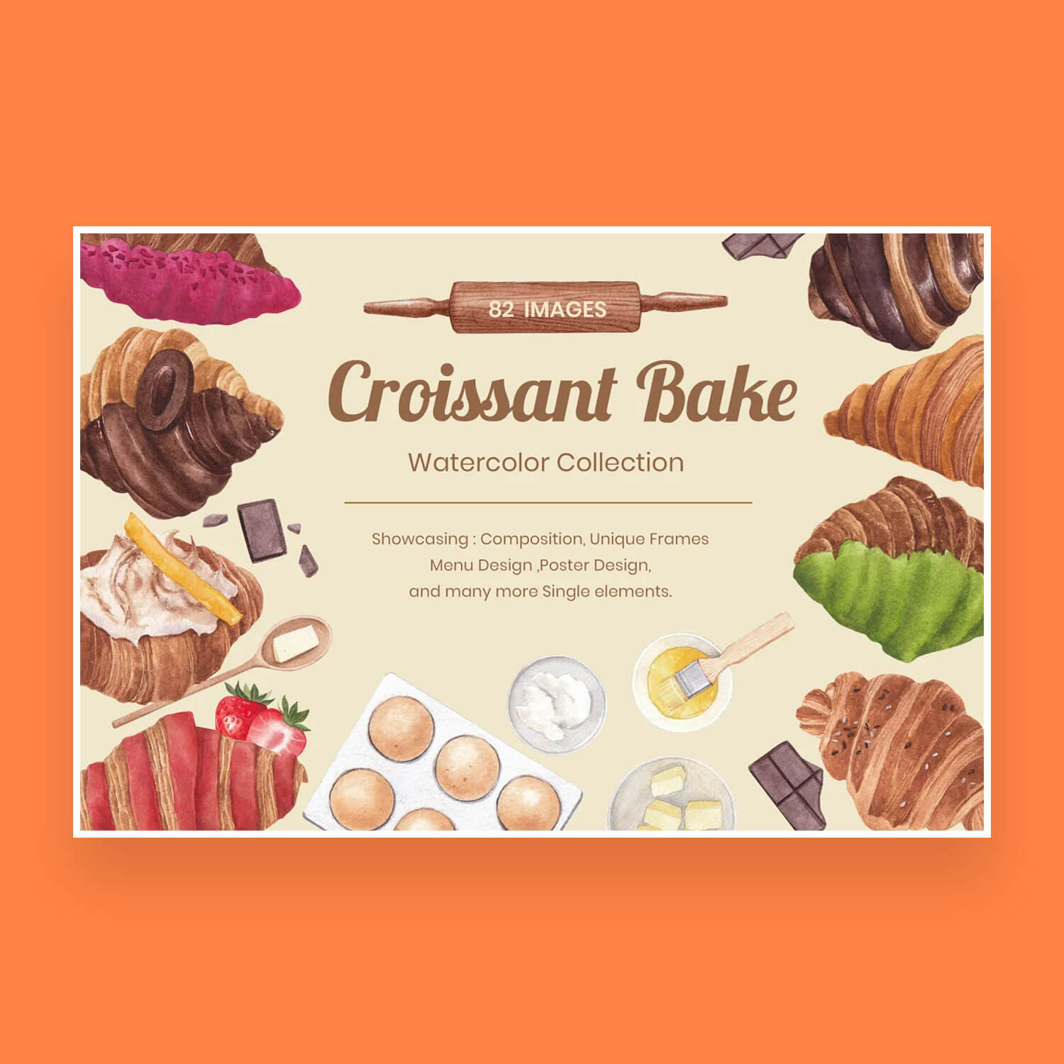 82 Images Croissant Bake Watercolor Collection.