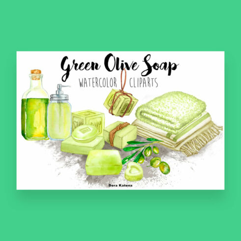 Drawing with clipart Olive soap on a green background.