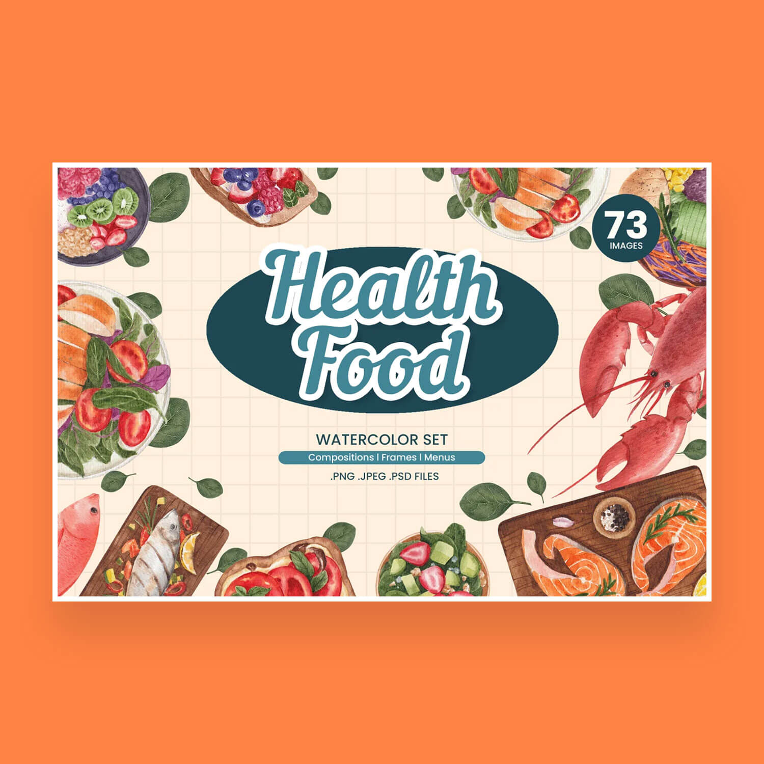 Healthy Food Watercolor SET, Logotype.