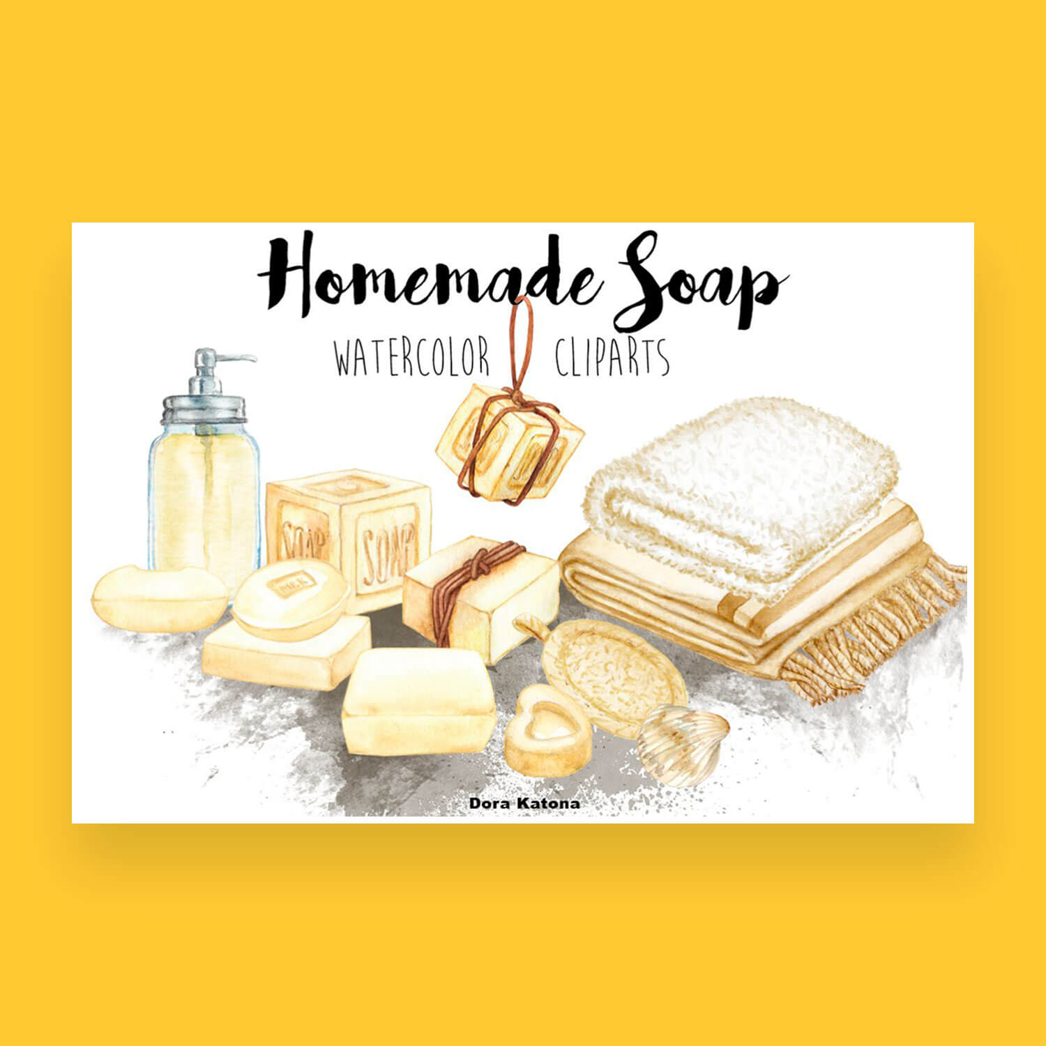 Image Clipart Homemade soap on yellow background.