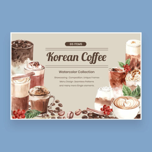 65 Items Korean Coffee Watercolor Collection.