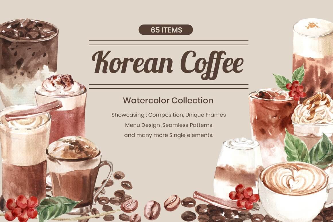 Korean Coffe Watercolor Collection.