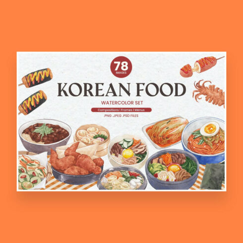 78 Images Korean Food Watercolor SET.