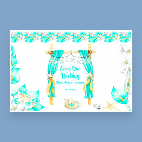 Wedding flowers color scheme - ocean blue clipart images on a blue background.