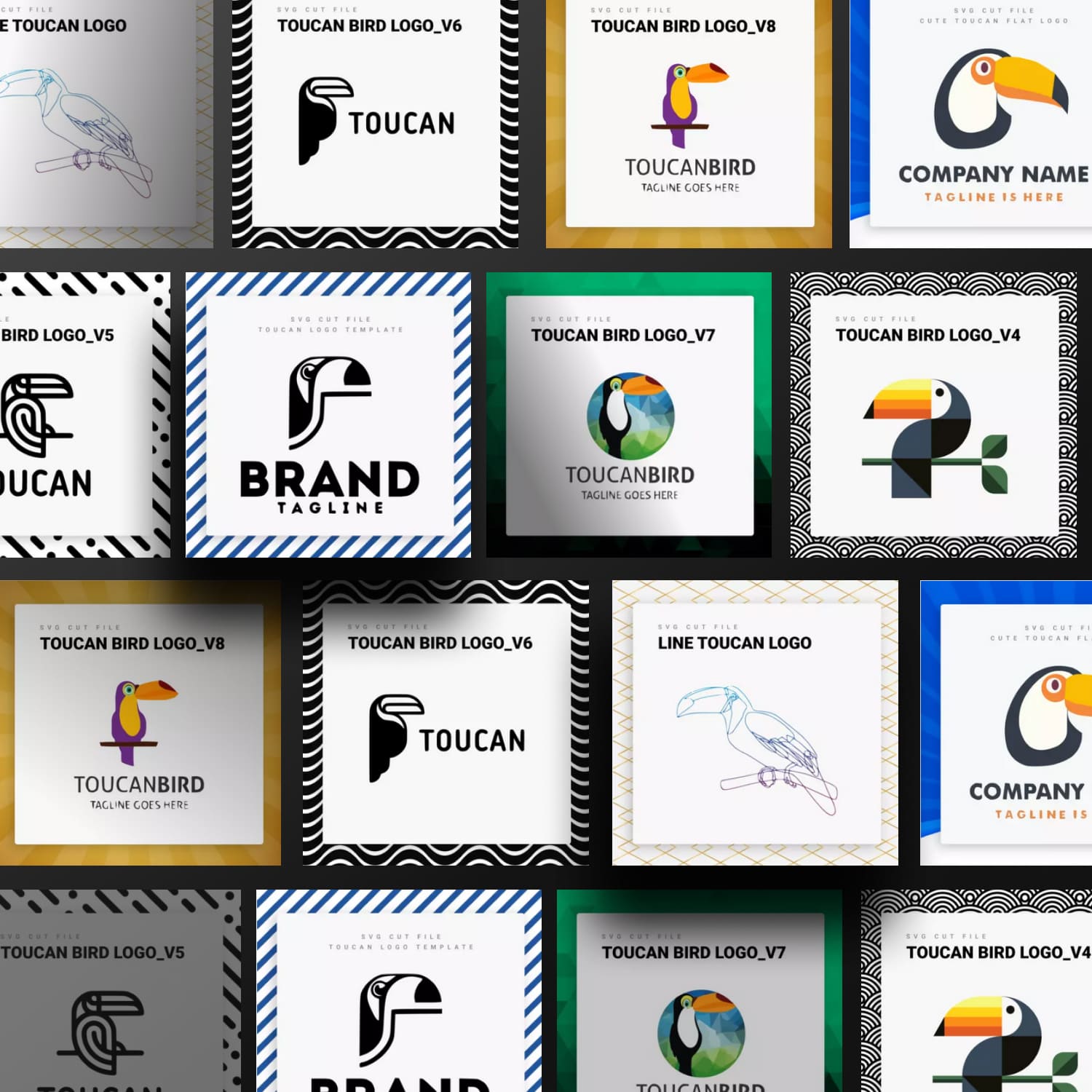 Bunch of business cards with a toucan logo on them.