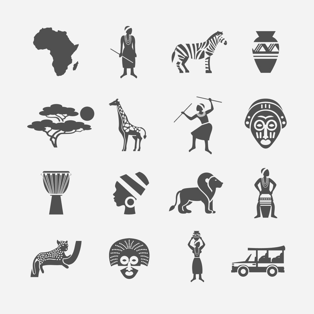 Black and white pictures of African life.