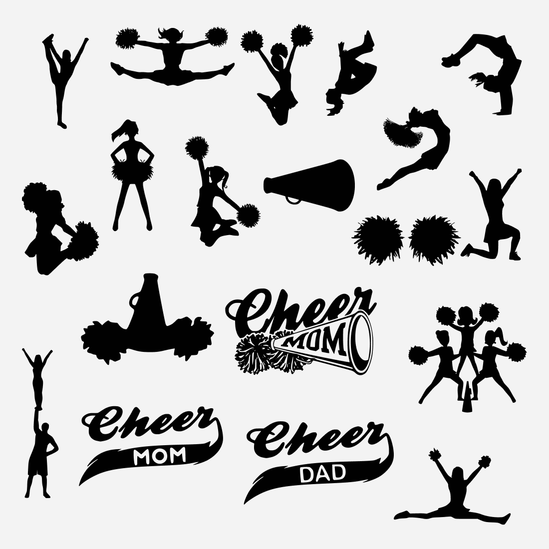 Black silhouettes of cheerleaders.