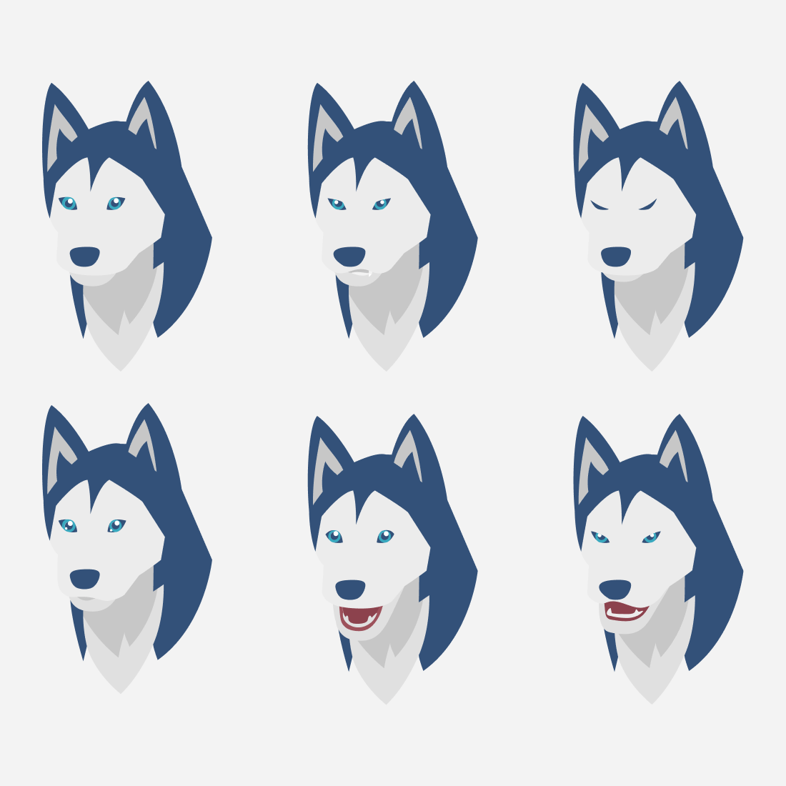 Huskies in different emotional state.