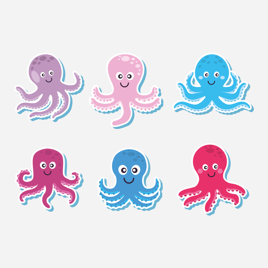 Set of four octopus stickers on a white background.