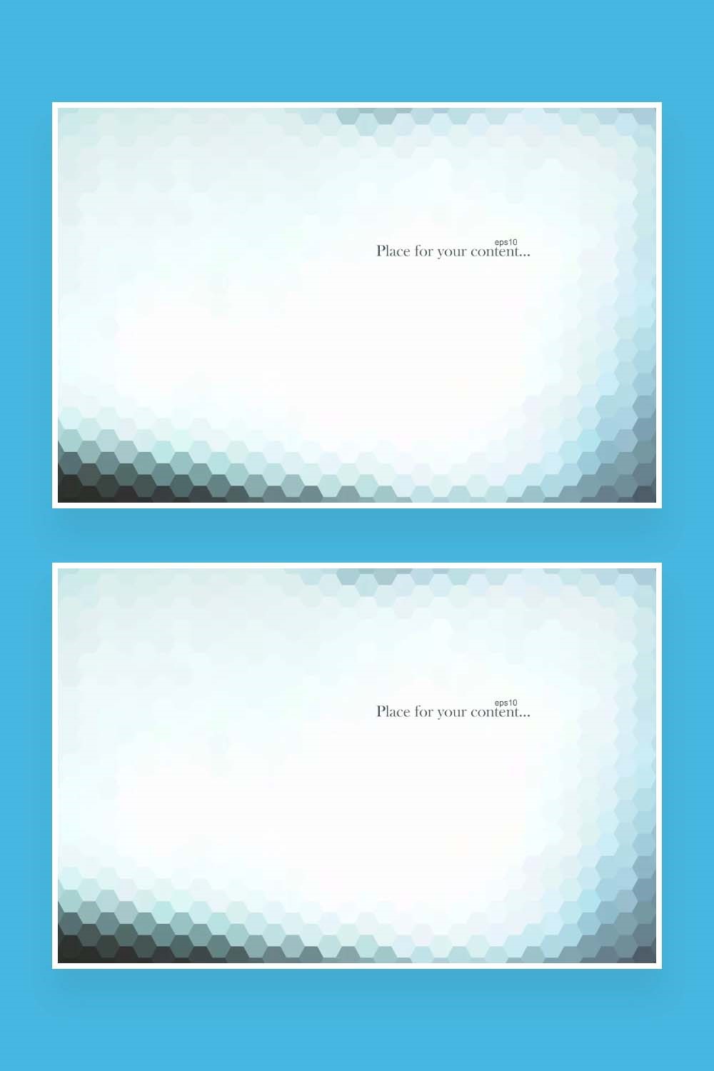 Two pictures with an Abstract background in the form of honeycombs with a gradient from gray-turquoise to white.