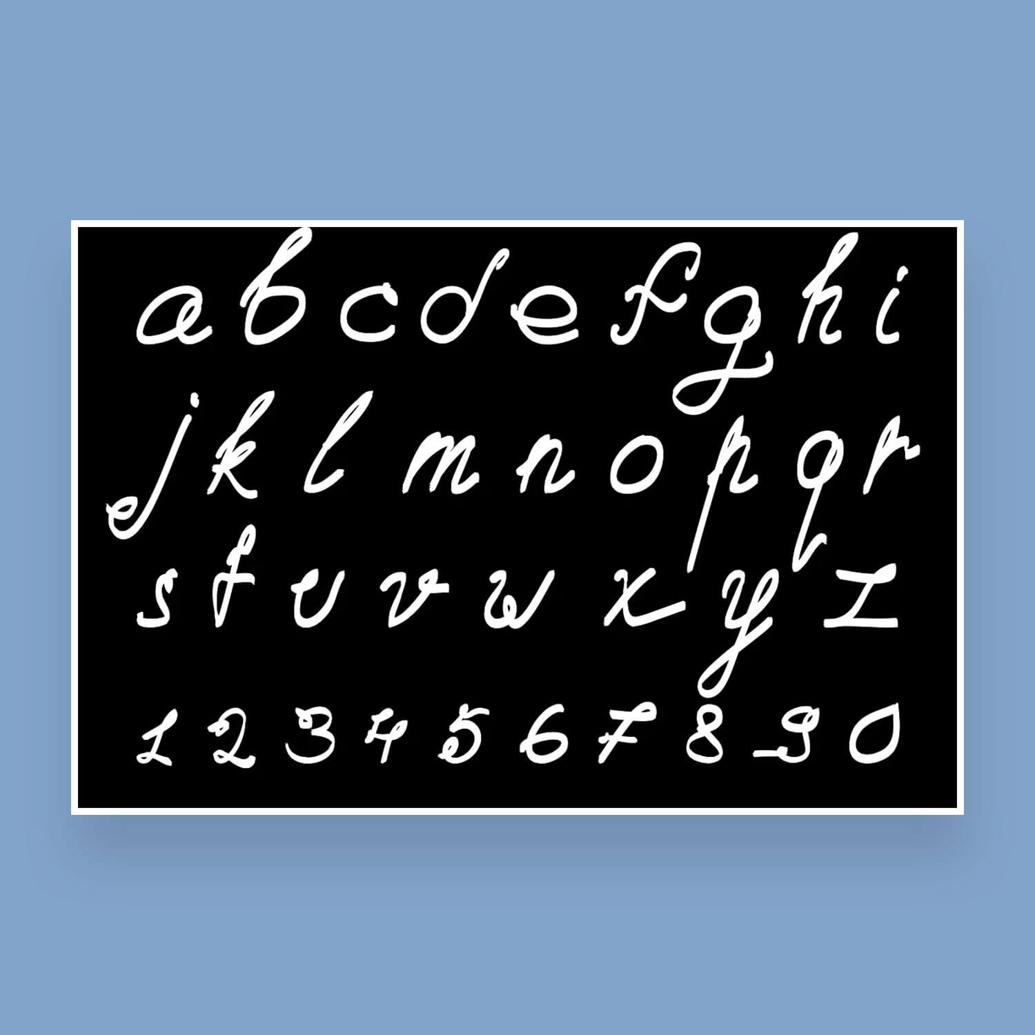 Alphabet in white on a black background in calligraphic vector font.