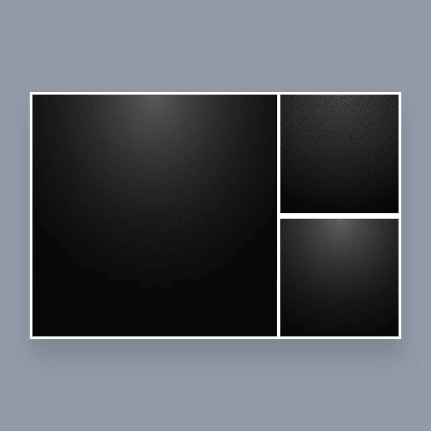 Three variants of carbon surfaces with a dark texture.