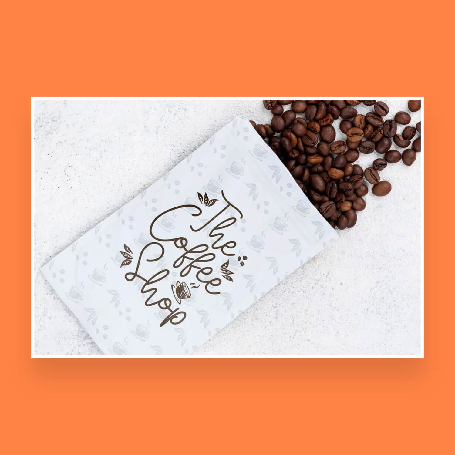 White Pouch with coffee beans.