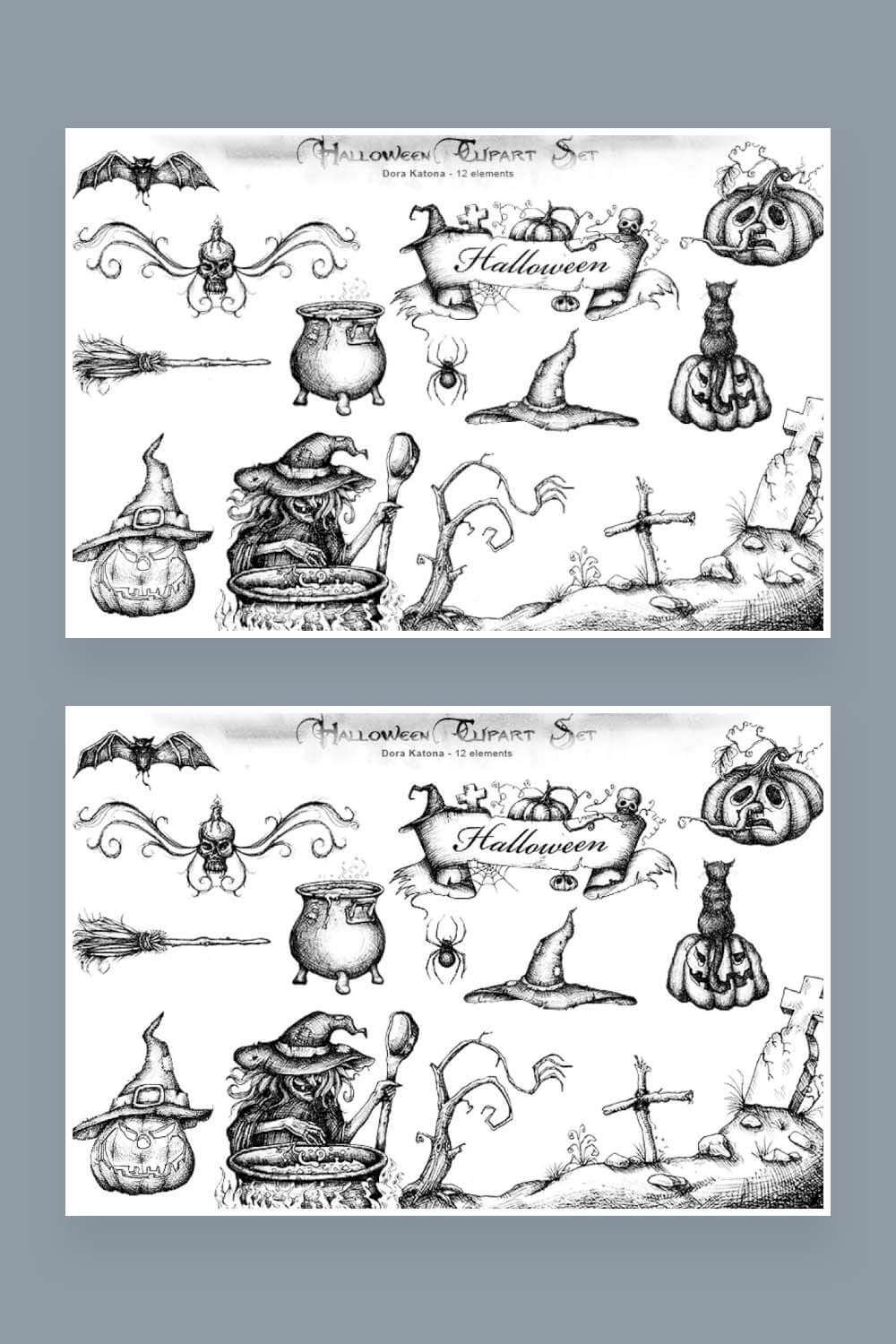 Two pictures from Halloween clipart set - 12 elements.