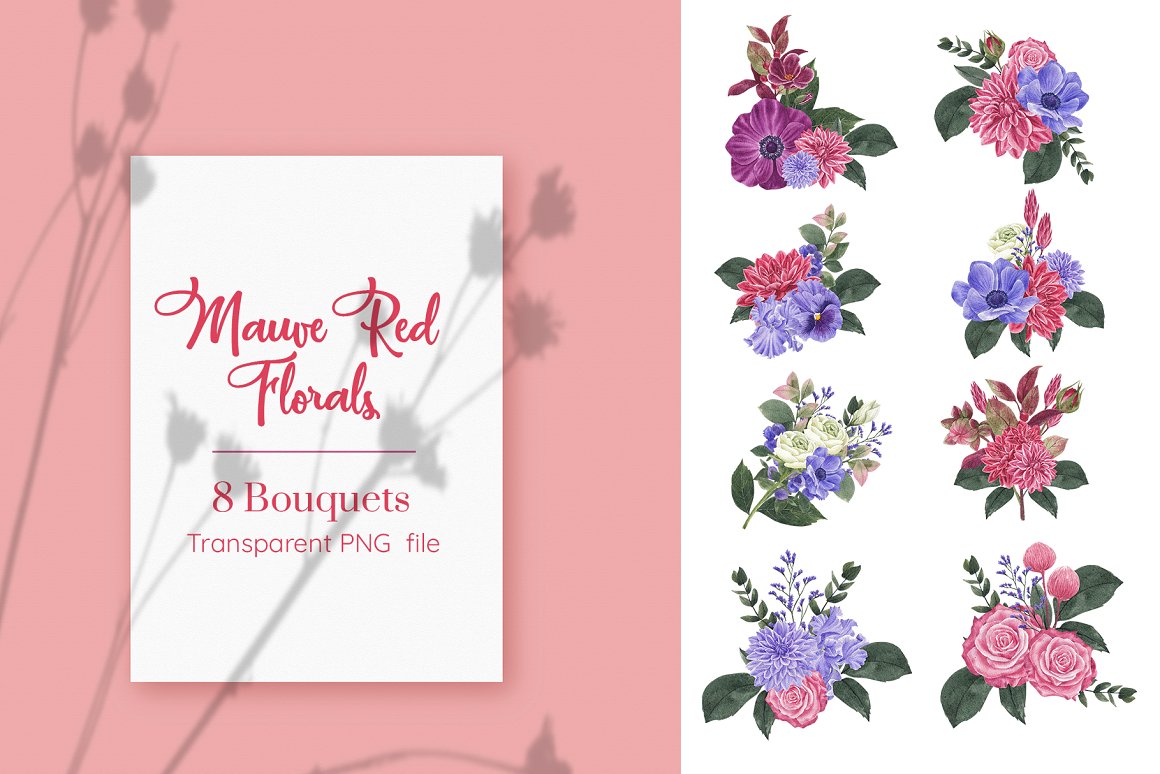 Mauve red florals presentation bouquets.