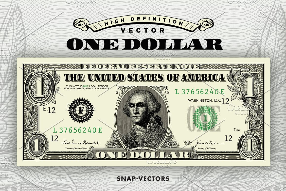 Vector drawing of an old one dollar bill.