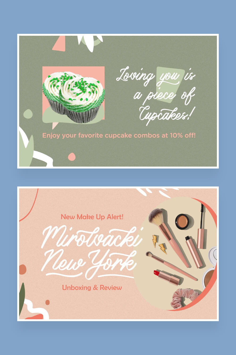 Two picture: Cupcakes and inscription (Loving you is a piece of Cupcakes).