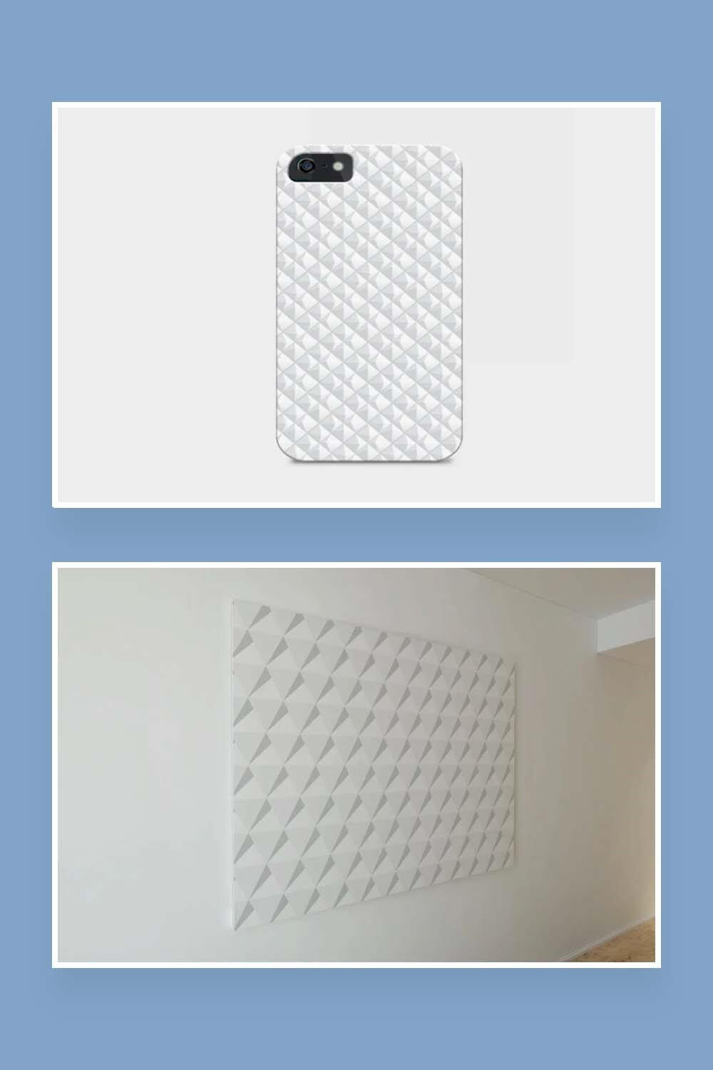 Decorative white seamless texture on phone case and wall.