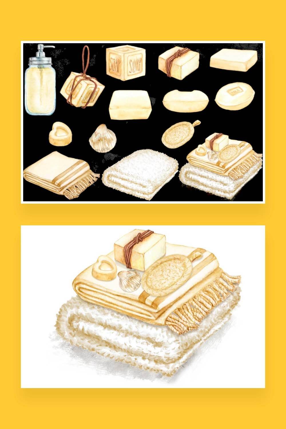 Image Clipart Homemade soap on yellow background for Pinterest.