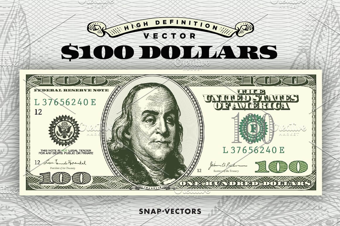 Vector drawing of an old one hundred dollar bill.