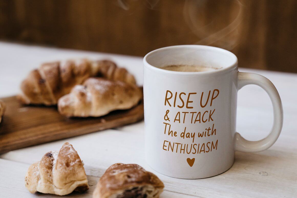 Inscription on cup: Rise up & Attack, The day with Enthusiasm.