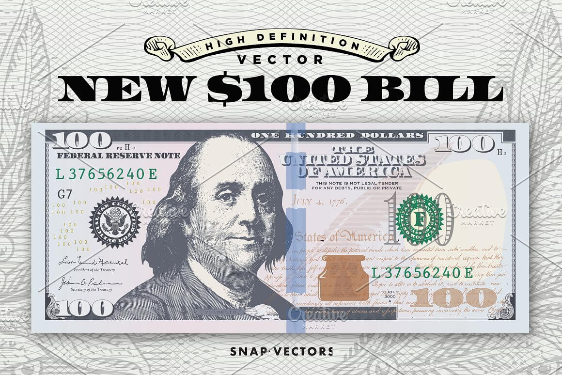 Vector drawing of a new one hundred dollar bill.