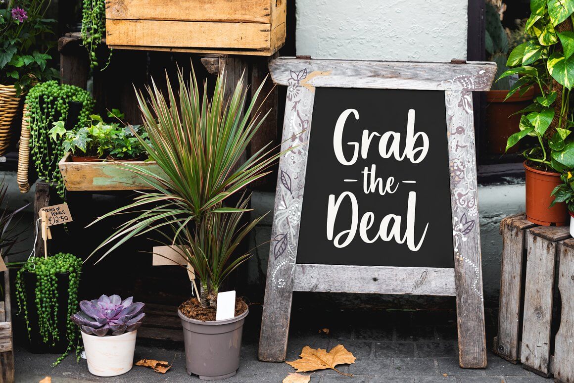 Stand with the inscription: Grab the Deal.