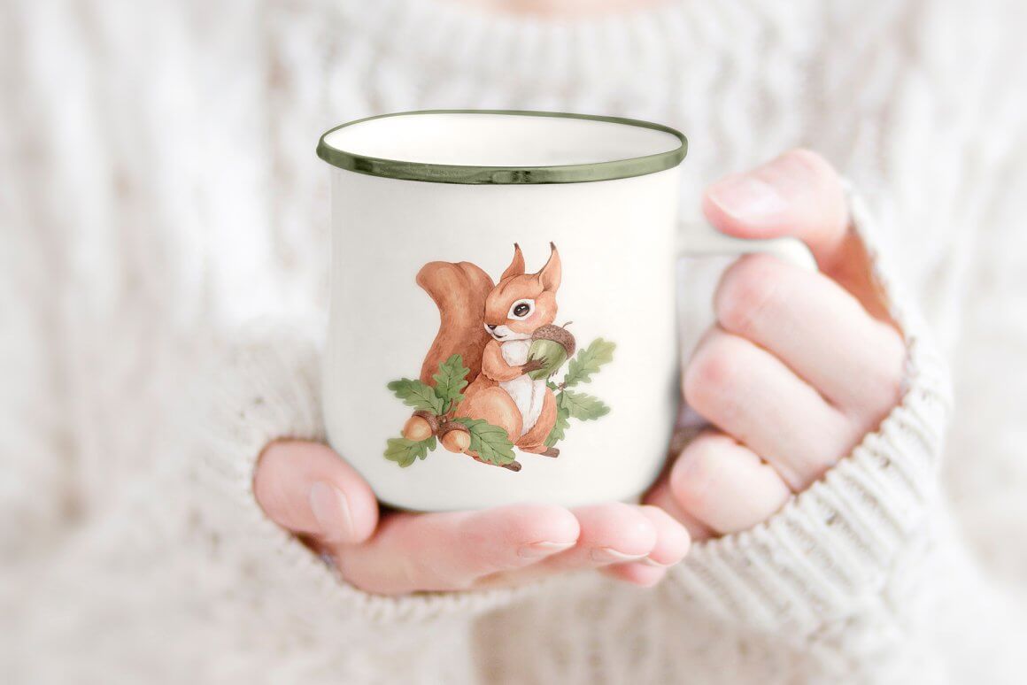 Cute white cup with squirrel.
