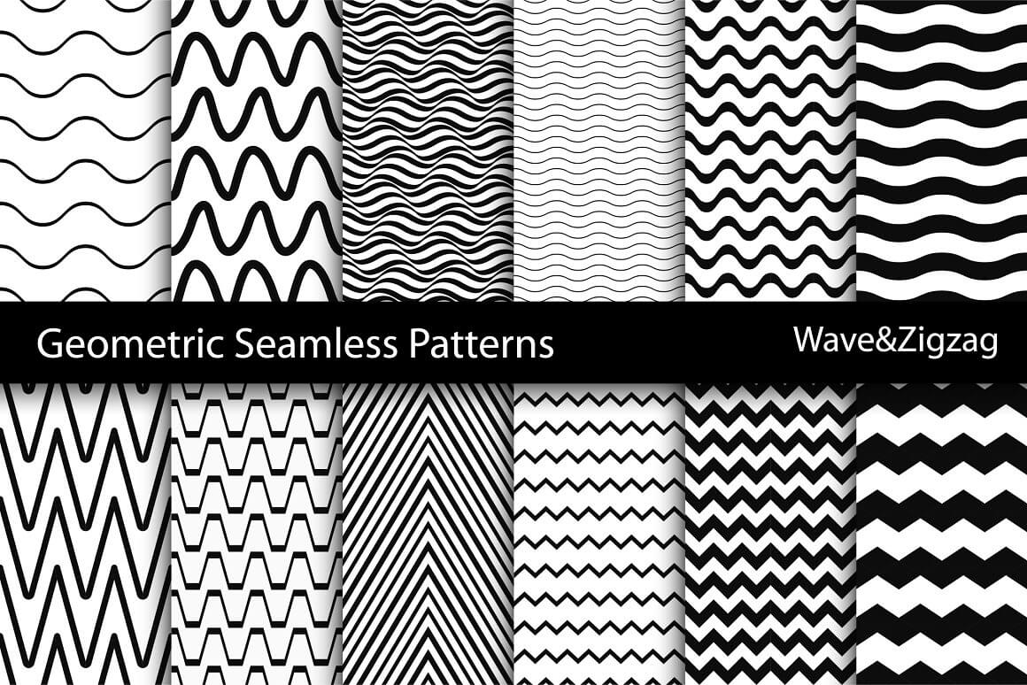 Geometric Seamless Patterns Wave and Zigzag.