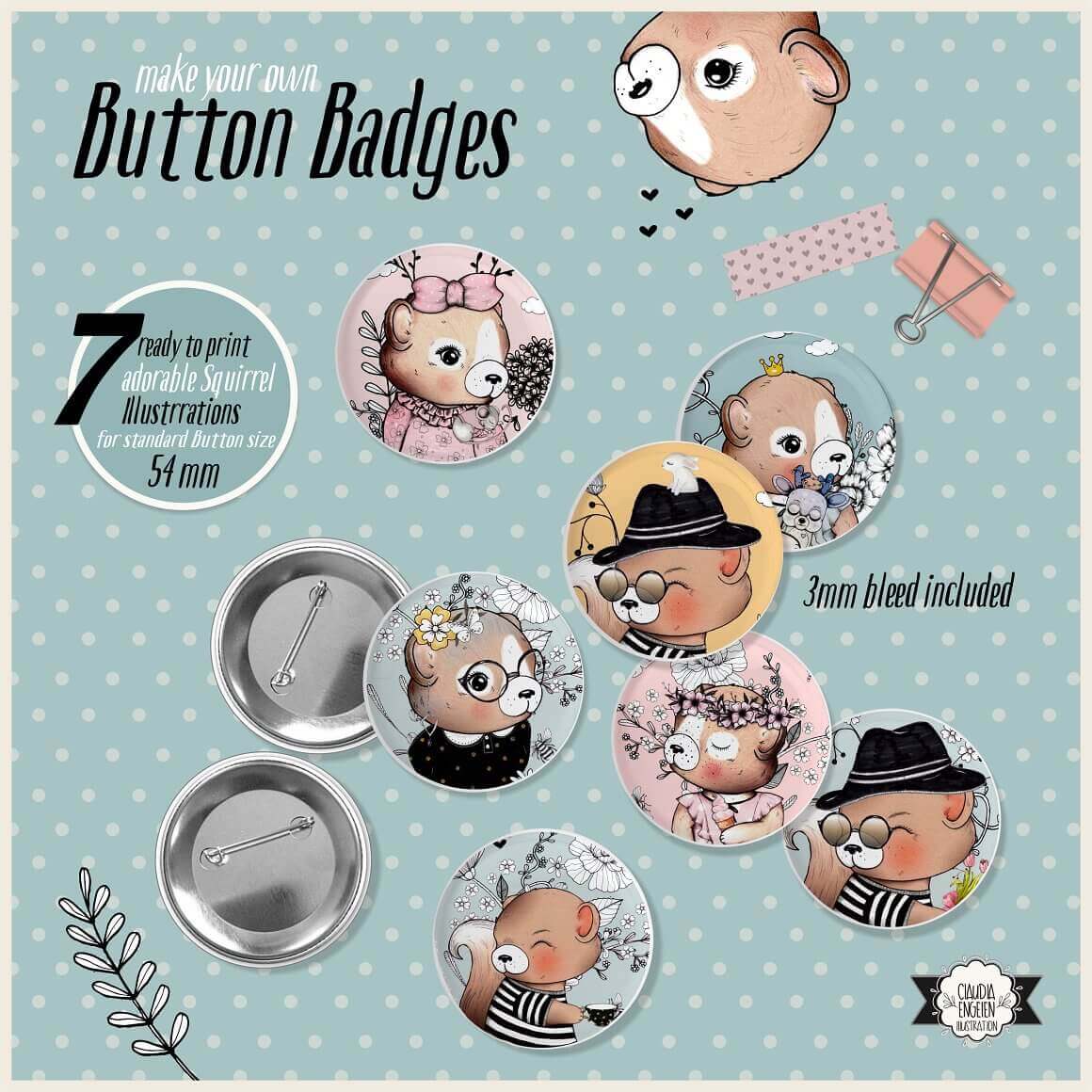 Make your own Button Badges with Squirrel Image.