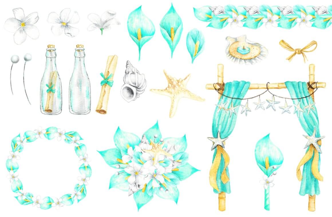 Turquoise wedding flowers clipart.
