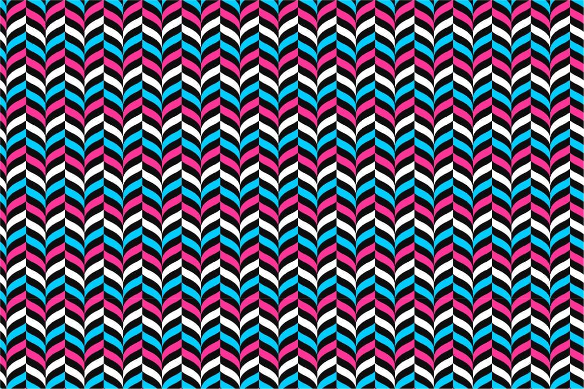 Wavy seamless lines in blue, pink, black and white.