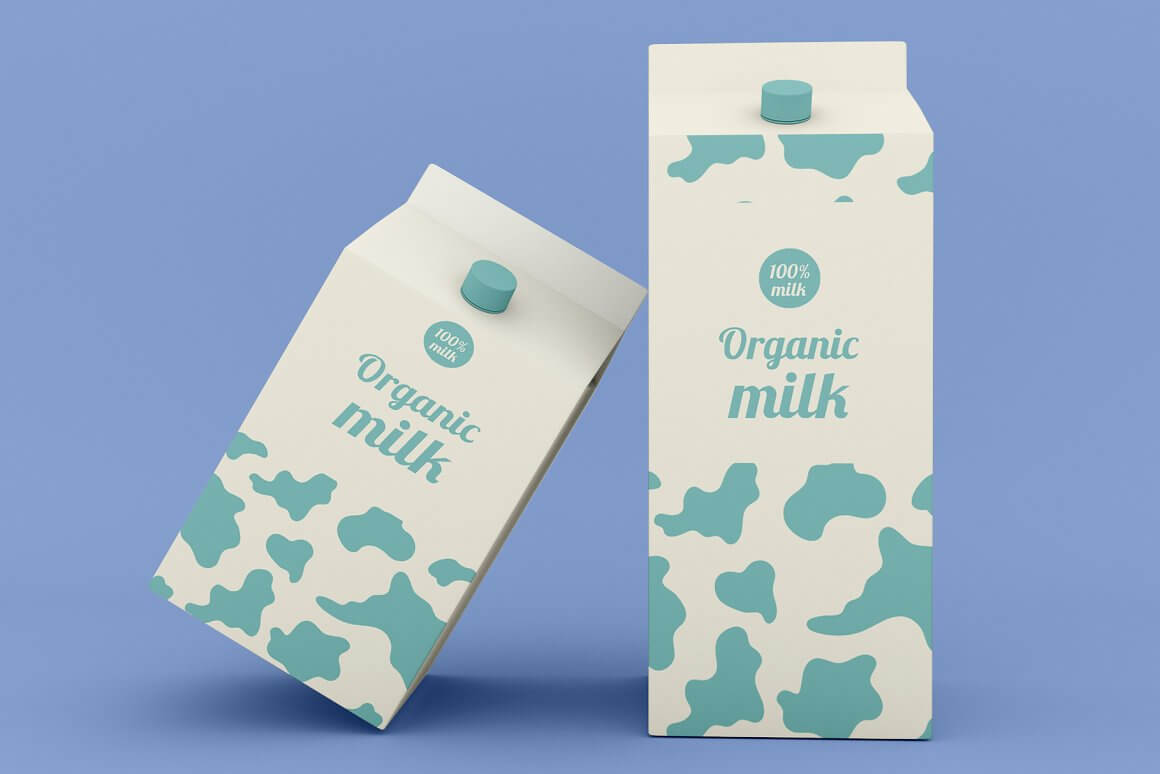 Organic Milk on blue background.