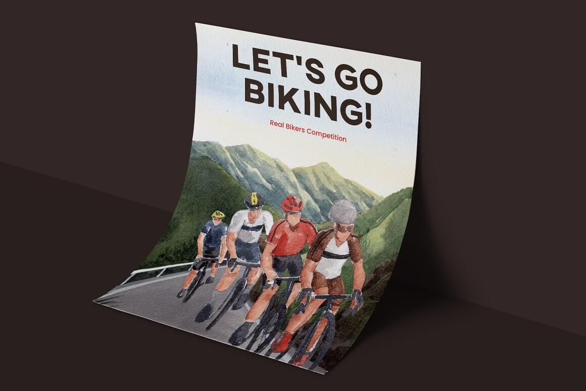 A piece of paper on a dark background with the inscription "Let's go biking!"