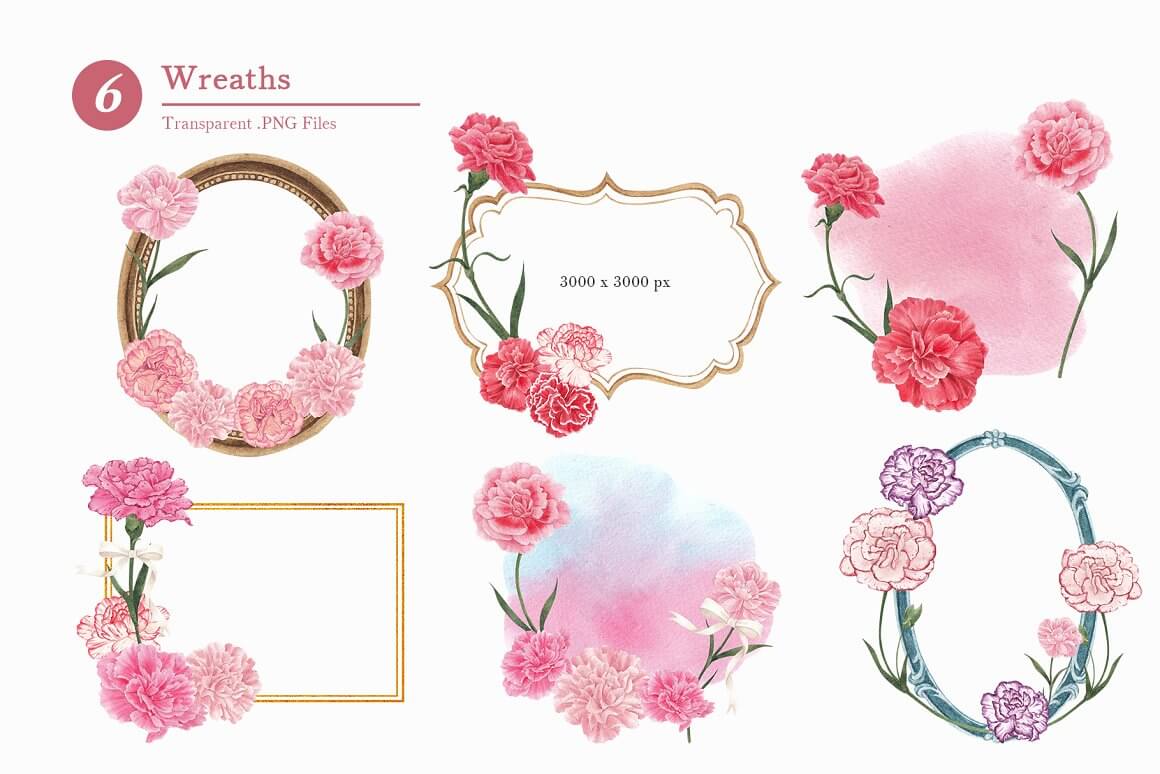 Wreaths of carnations with and without a frame.