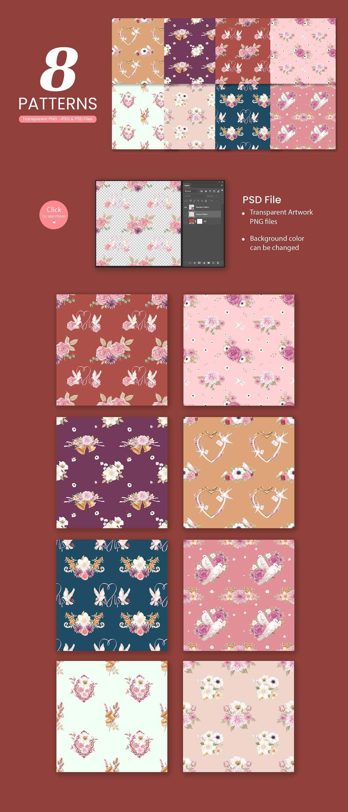 8 Patterns with Flower Design.