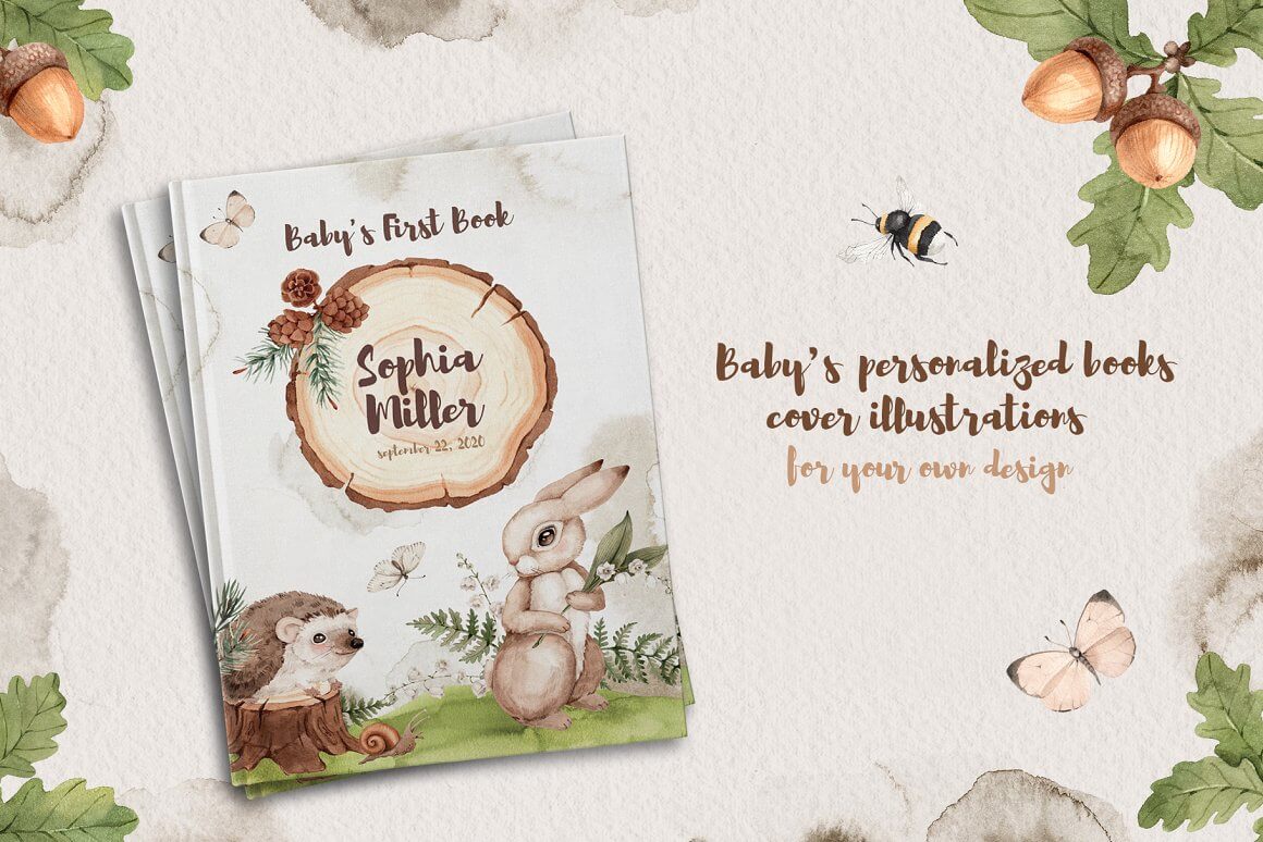 Baby's personalized books cover illustrations for your own design.