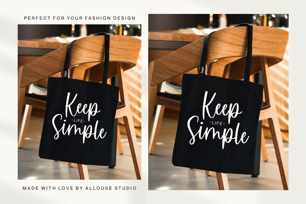 Inscription on bag: Keep life Simple.