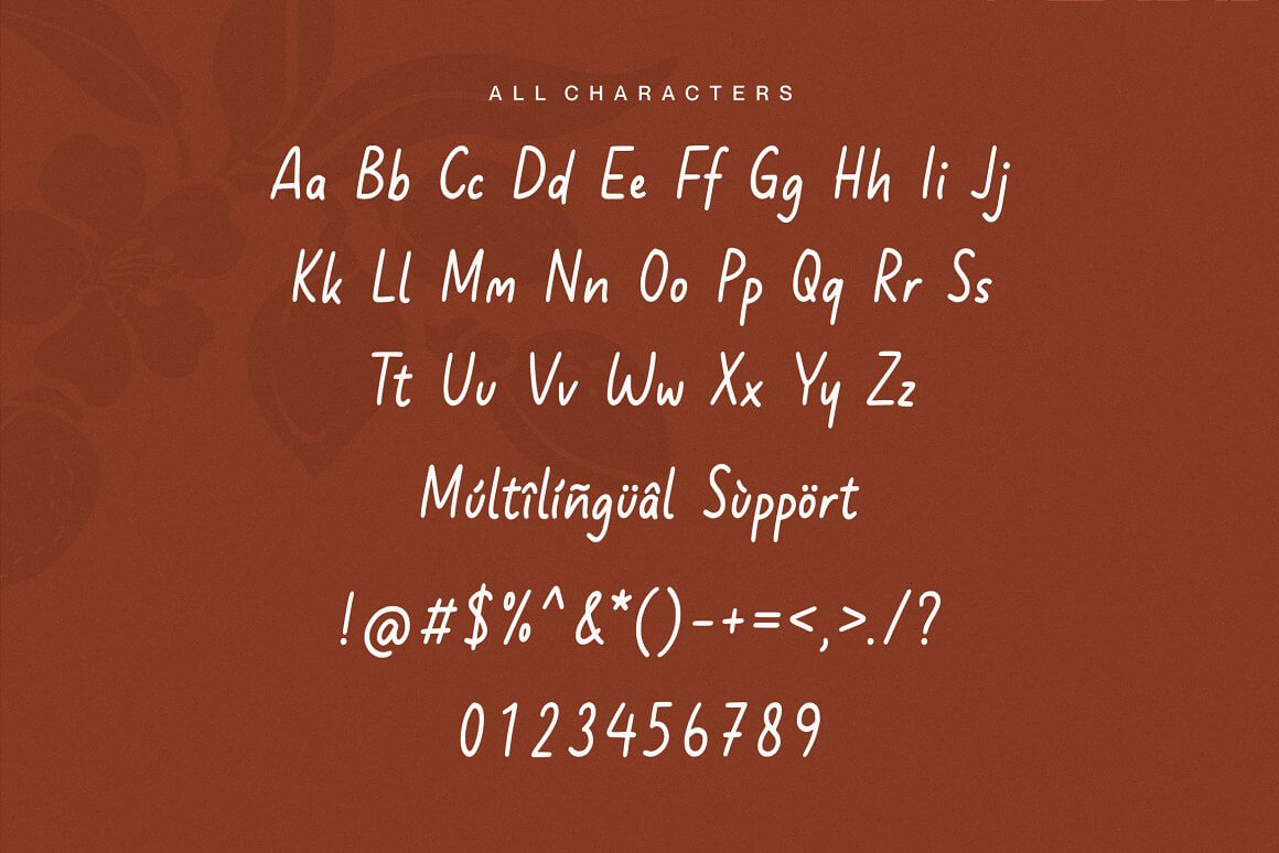 All Characters, Multilingual Support, letters and numbers.