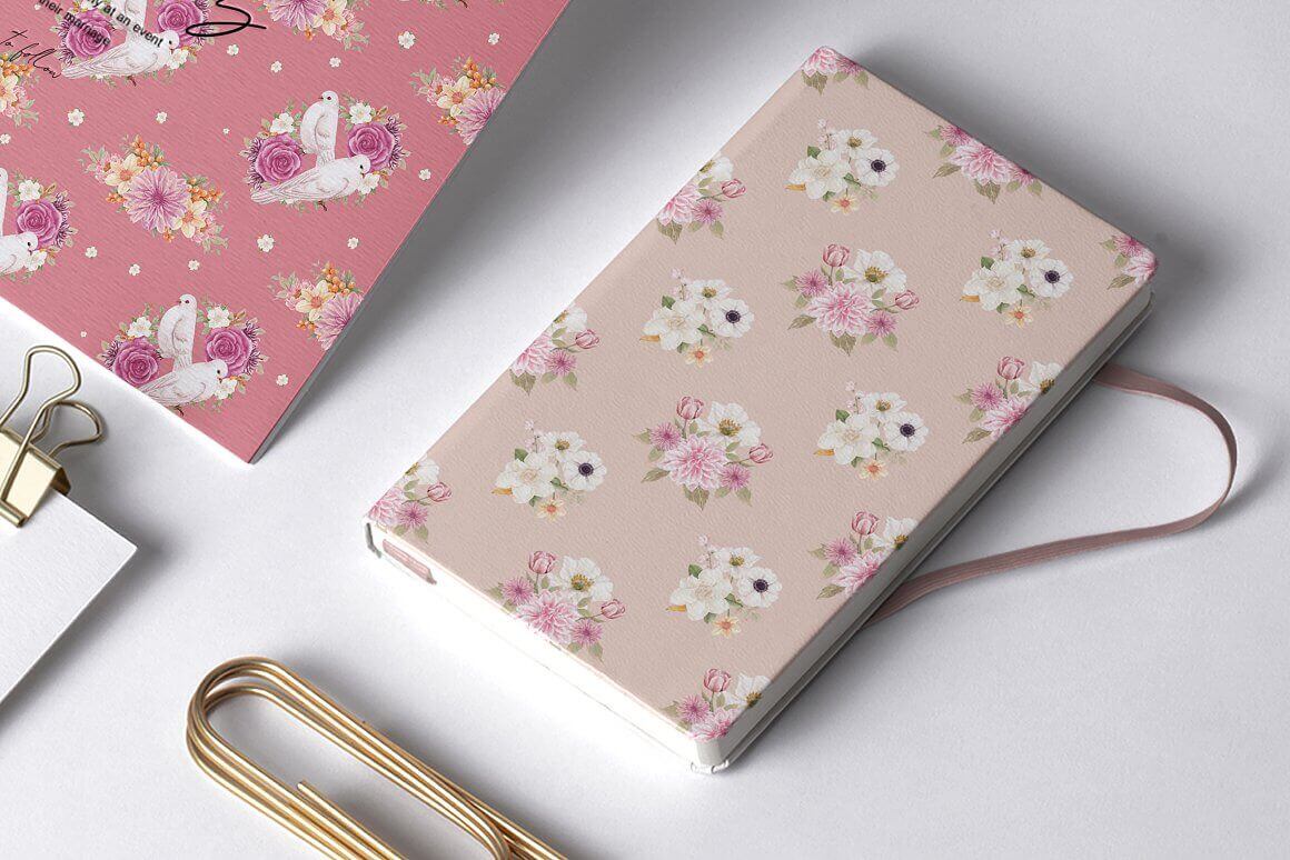 Notebook with a beautiful pale pink floral design.
