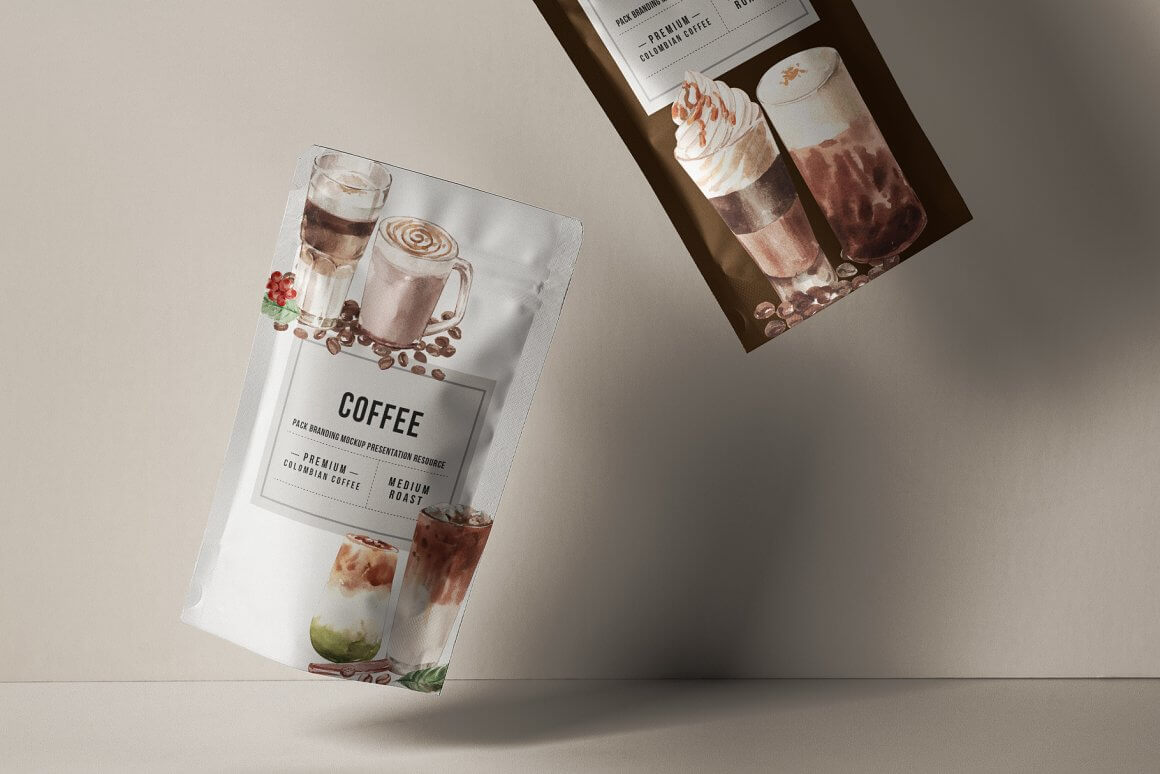 Coffee bags with a very beautiful coffee design.