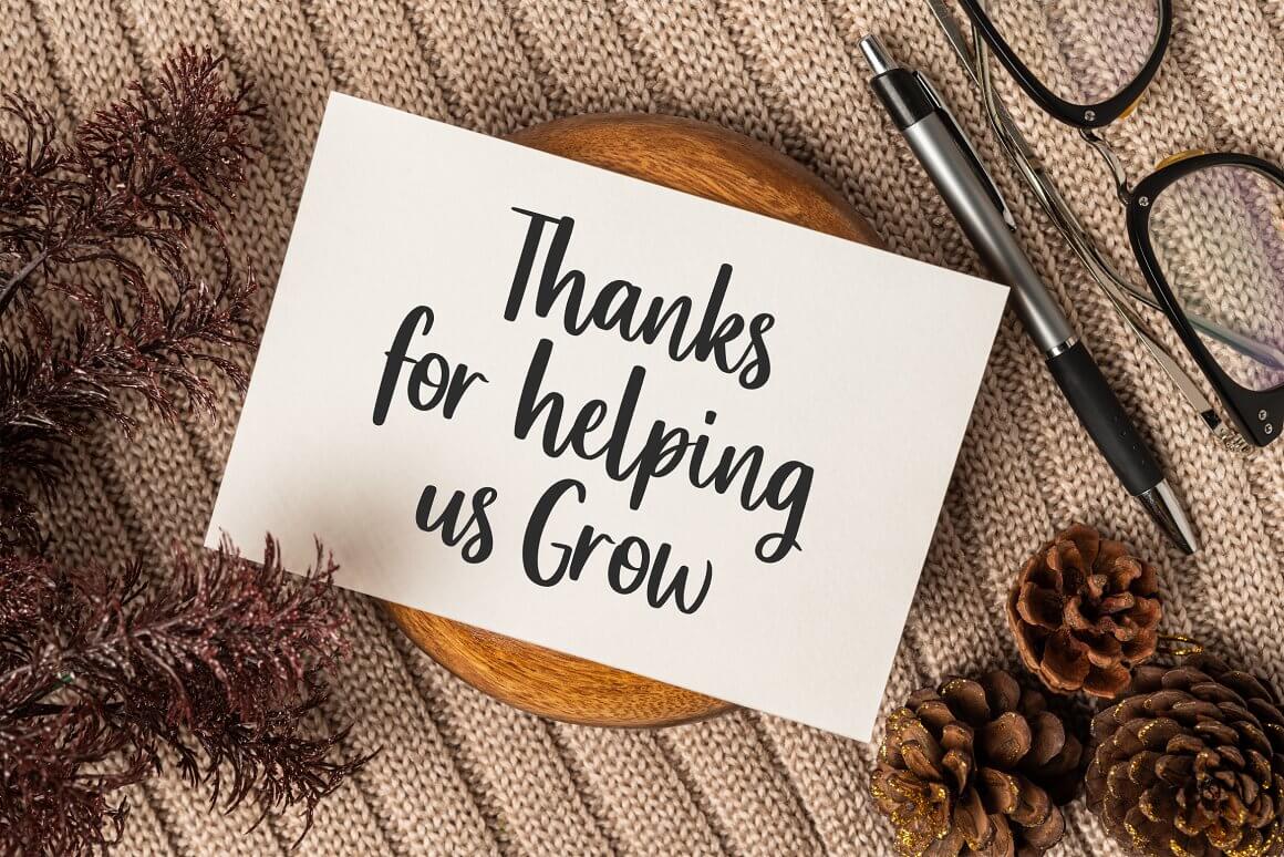 Inscription: Thanks for helping us Grow.