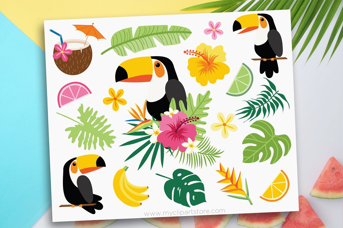 Birds and flowers on prints.