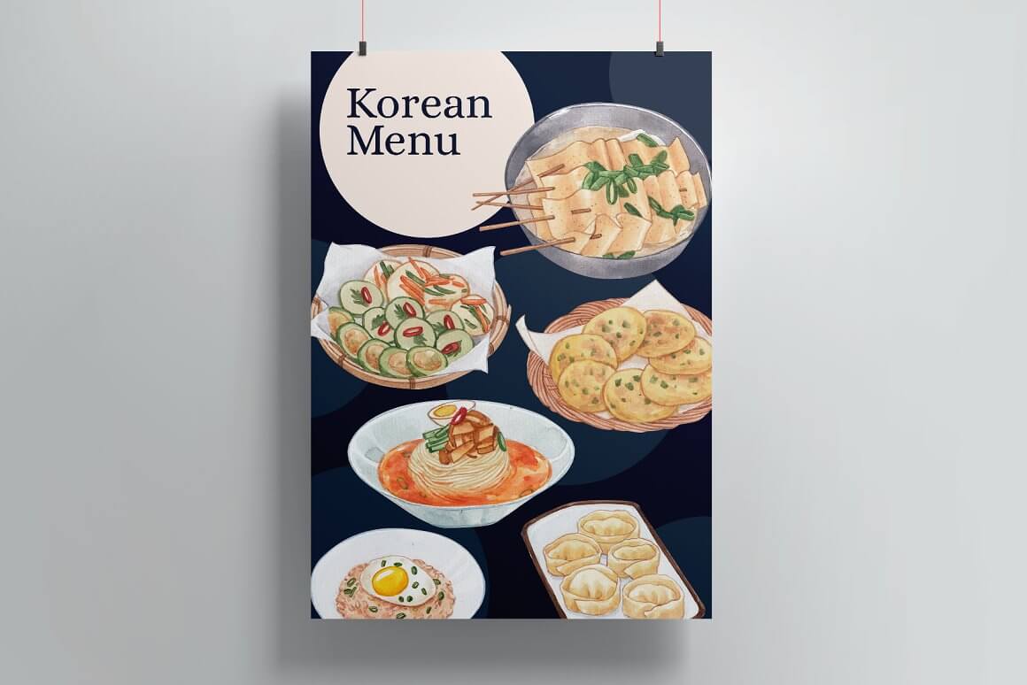 Dark Korean menu on a gray background.
