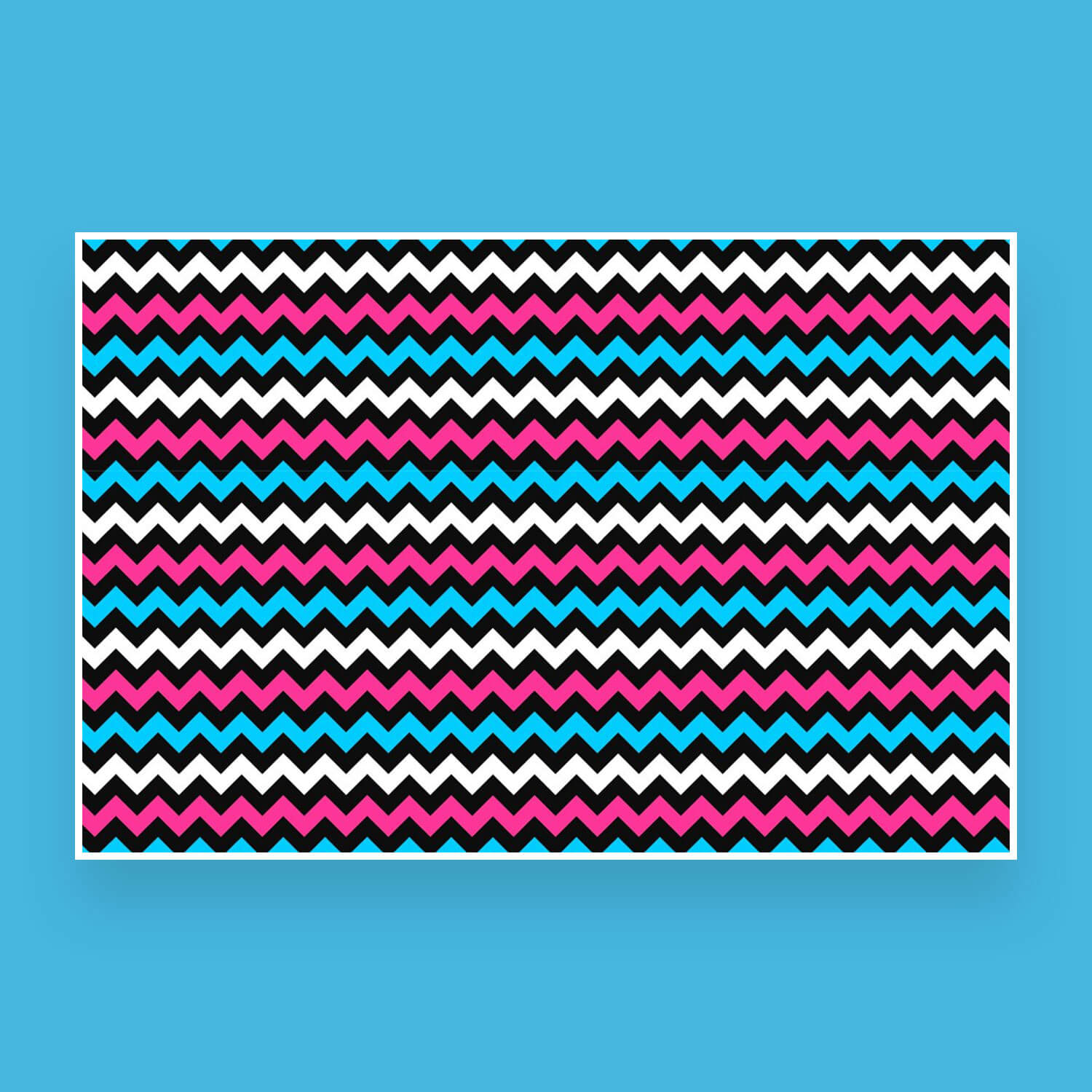 Colored zigzag lines on a blue background.