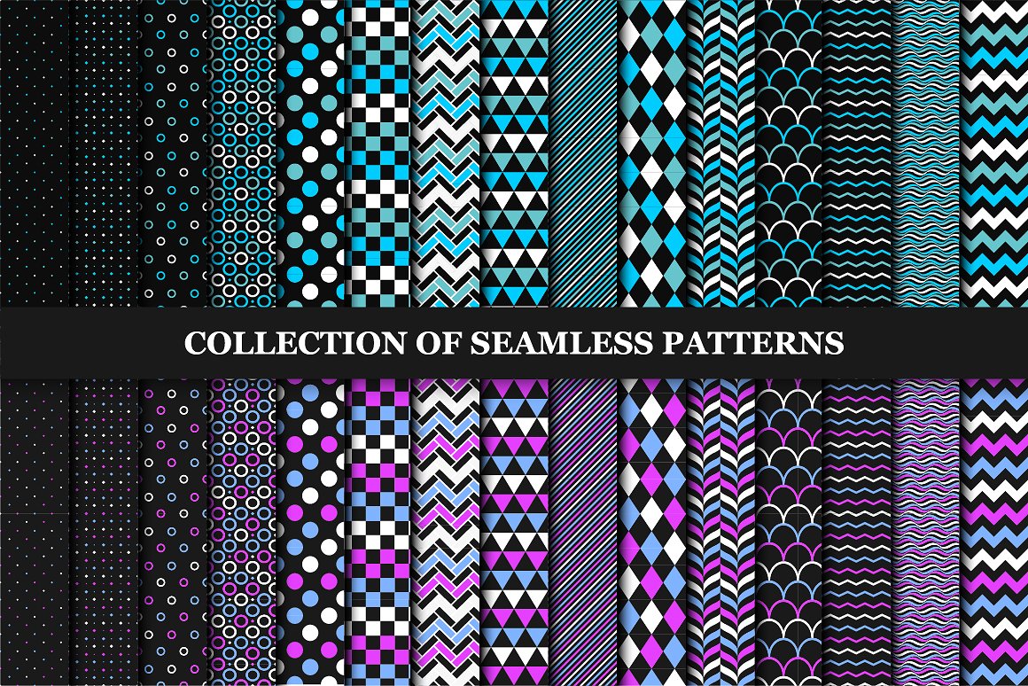 Seamless patterns dark colorful.
