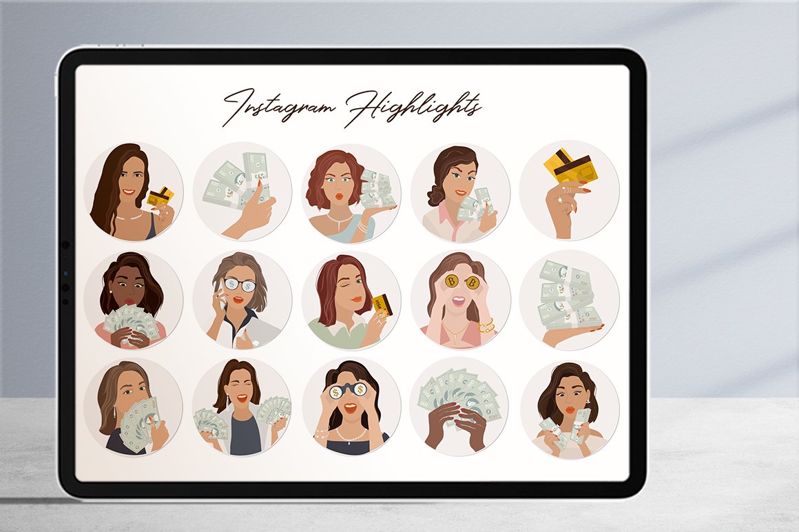 Images of girls on a tablet.