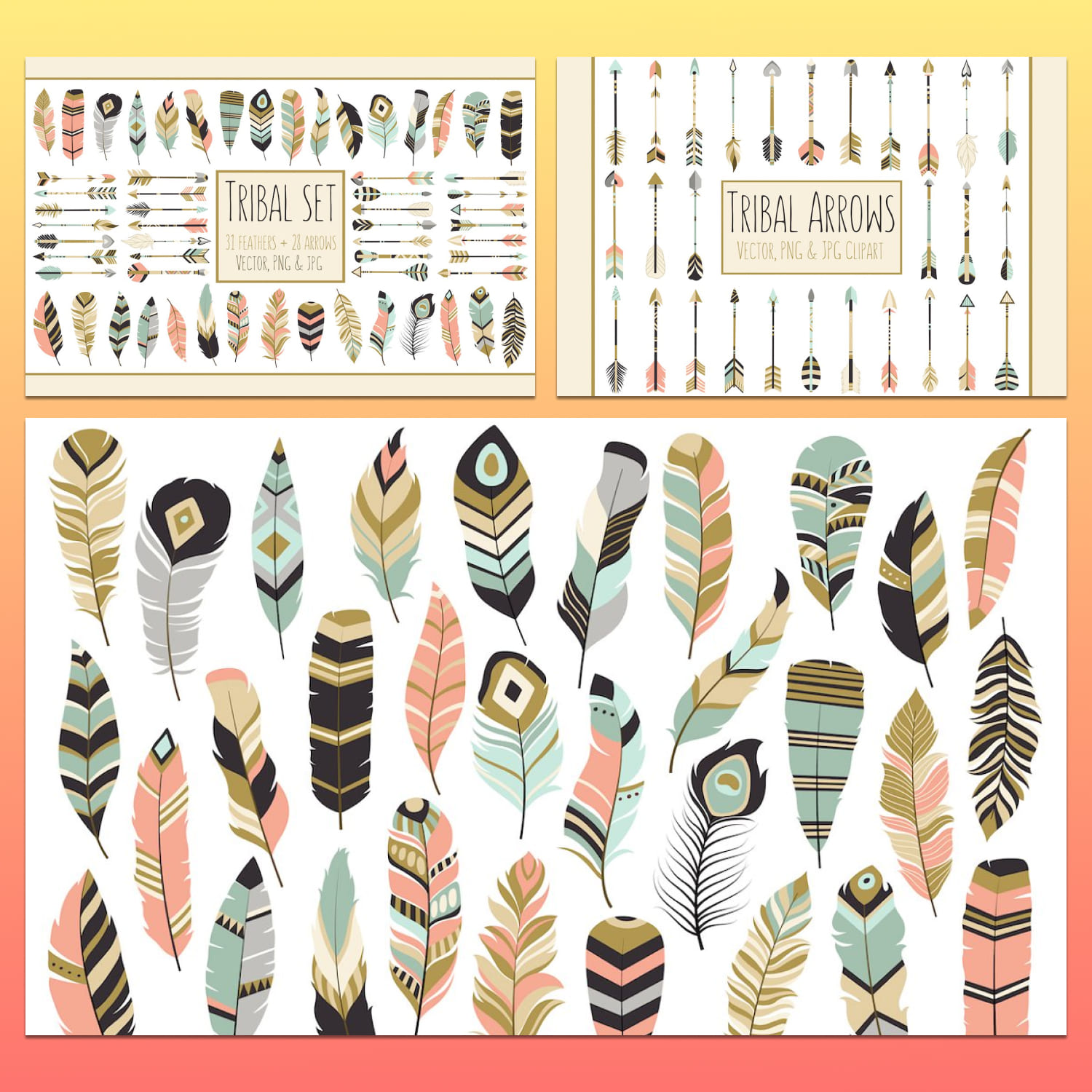 59 Arrows & Feathers Tribal Clipart preview image.