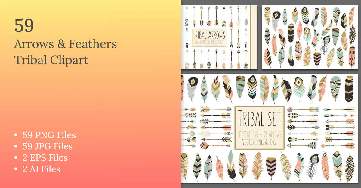 59 arrows feathers tribal clipart collection.